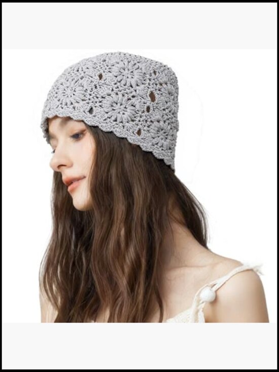 Crochet Beanie Hat Handmade Slouchy Skull Cap Knit Floral Openwork Summer main image 5